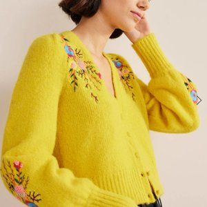 Boden Yellow Embroidered cropped cardigan